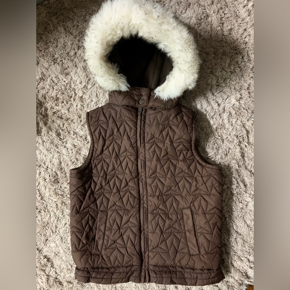Vest with faux fur lined hood